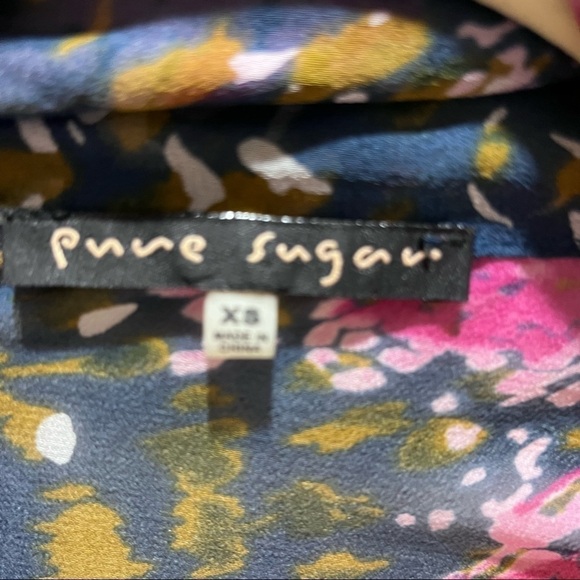 Pure Sugar 100% Silk Gray & Pink Kimono Wrap w/ Sleeves Open Front Sz XS - Picture 9 of 10